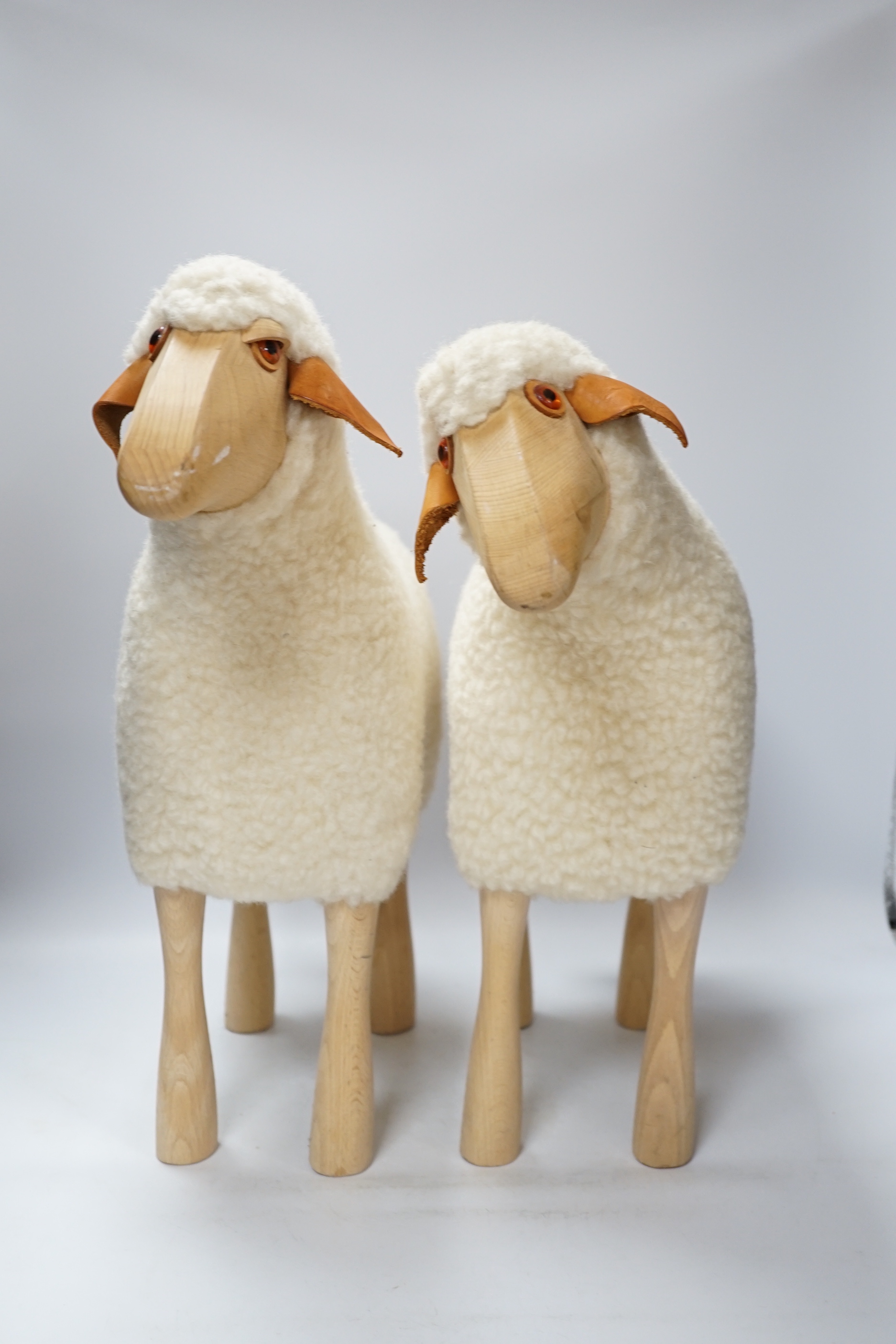 A pair of 1970’s Hans Peter Krafft sheep, manufactured by Meier GbR, tallest 47cm high